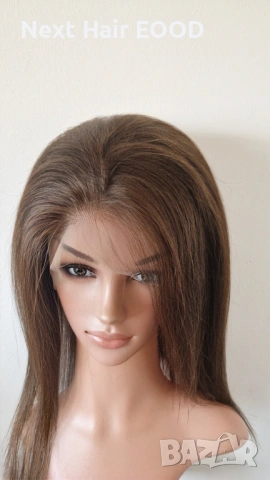 Естествена кафява перука 40 см, бразилски косъм, дантела 13x4, снимка 2 - Аксесоари за коса - 53294673