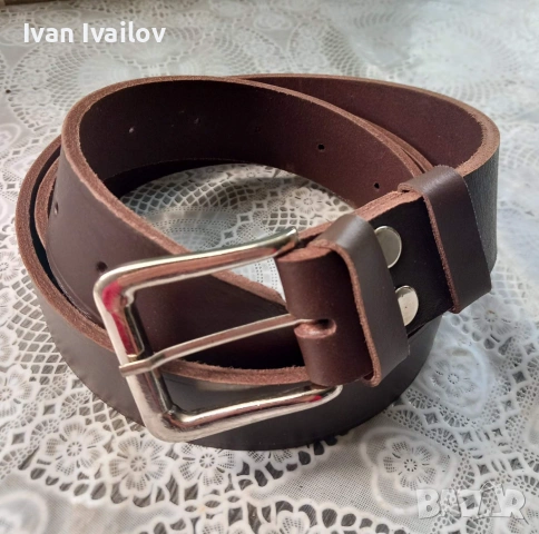 Масивен мъжки колан – ЕСТЕСТВЕНА КОЖА – Тъмен Шоколад – Ръчна изработка (135 см), снимка 5 - Колани - 54123156
