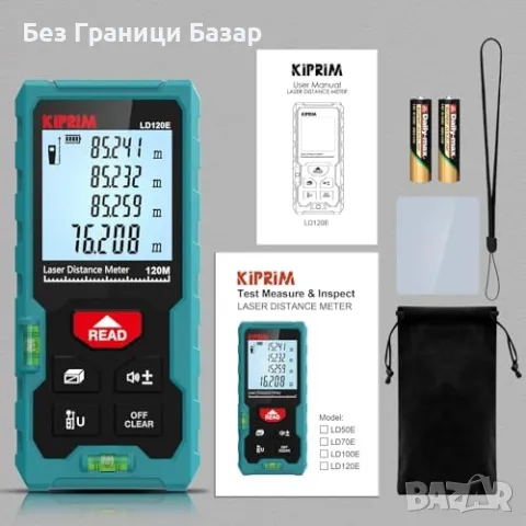 Нов Професионален Лазерен Мерител Kiprim 120 м, LCD, Нивелир Мултифункции, снимка 6 - Други инструменти - 47581085