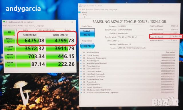 1TB SSD Samsung 1024GB NVME PM9A1 TLC V6 m.2 PCI-E 4.0 x 4 Read 7000 MB/s Write 5100 MB/s диск, снимка 2 - Твърди дискове - 45541512