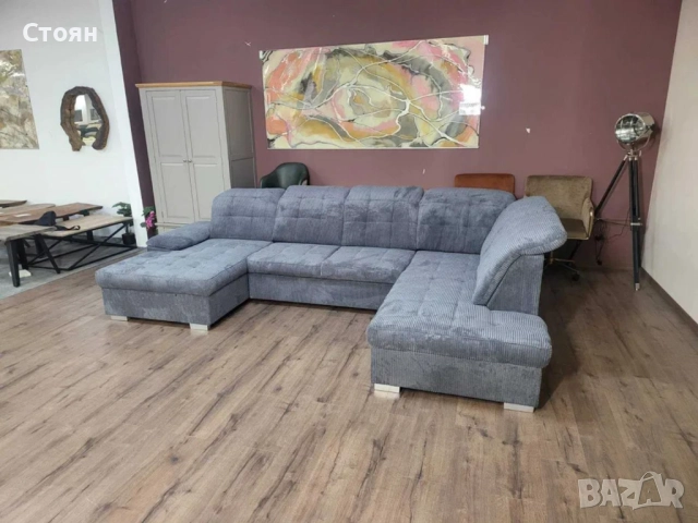 ПРОМОЦИЯ!!!Сив П-образен ъглов диван от плат рипсено кадифе Nixon, снимка 10 - Дивани и мека мебел - 52829869