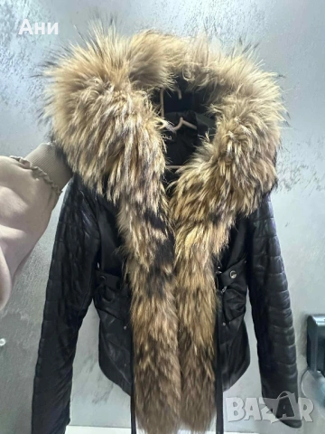 кожено яке от агнешка кожа с естествен косъм от ракун S/M