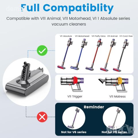 LabTEC V11 25,2 V 3900 mAh литиево-йонна резервна батерия за Dyson V11 (завинтващ се тип) SV14, снимка 5 - Прахосмукачки - 46648831