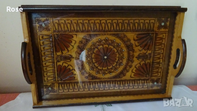 Табла от дърво със дръжки и стъкло. Пирографирана , снимка 2 - Пана - 50543952