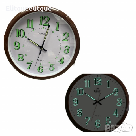 Стенен светещ часовник – Кръгъл, кафяв, безшумен / 30см