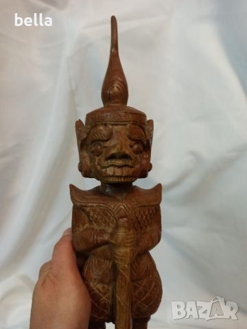 Дървена фигура ретро, тайландски храмов пазач, резбована фигура от тиково дърво , снимка 2 - Антикварни и старинни предмети - 45159879