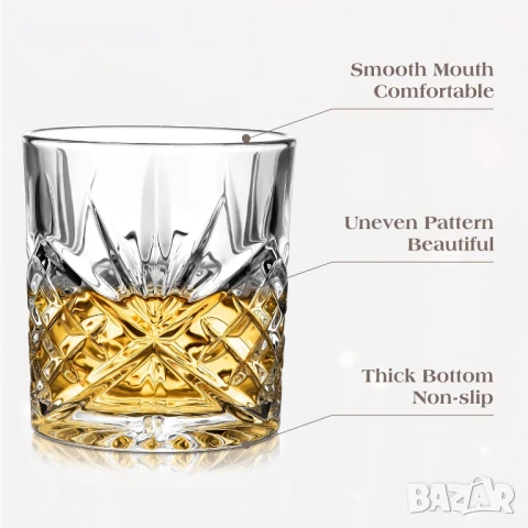 Кристални чаши за уиски Amisglass - комплект от 4 броя, 300 мл, безоловен ръчно духан кристал , снимка 5 - Чаши - 50596654