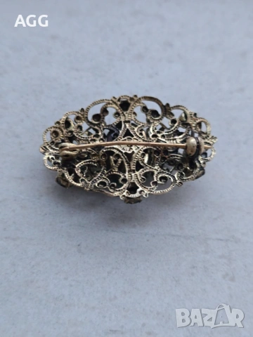 Филигранна брошка със зелени кристали, снимка 5 - Антикварни и старинни предмети - 38320085