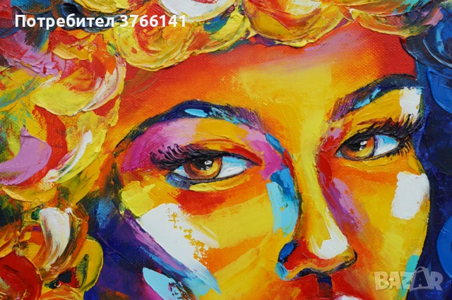 "Пъстрата муза" Картина 60х50см, Маслена живопис с шпакла, снимка 2 - Картини - 53563449