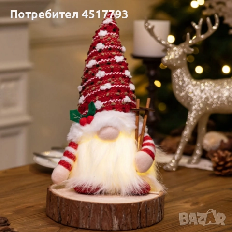 Светеща коледна играчка – Декорация с LED осветление и плетена шапка, снимка 5 - Коледни подаръци - 52570581