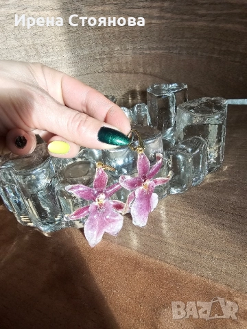 Обеци с естествен цвят на орхидея , снимка 2 - Обеци - 52387375