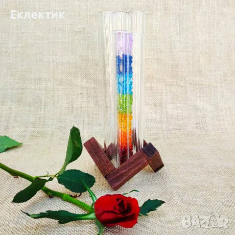 Вази с епруветки. Дърво, полускъпоценни камъни, мъниста, хербарий. Богат избор, снимка 3 - Вази - 50040794