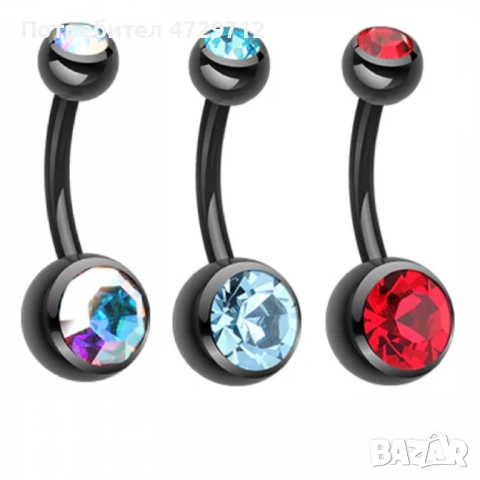 Черен пиърсинг за пъпа с цирконий