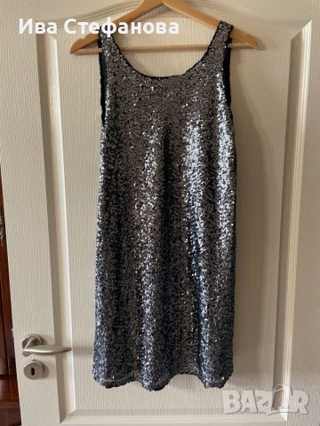 🤩 wowБлестяща къса нова парти коктейлна официална рокля сребърни пайети , сребро, снимка 2 - Рокли - 45873993