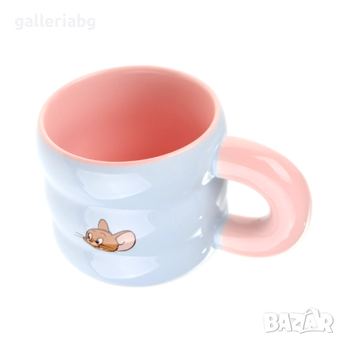 Керамична чаша Tom and Jerry – 3D коте със силиконова декорация, 200 мл, снимка 4 - Чаши - 52672663