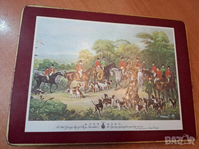 Винтидж корк подложки с антични ловни картини, снимка 3 - Декорация за дома - 53202071