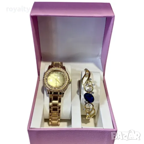 Луксозен дамски комплект – елегантен часовник и изискана гривна със скъпоценни камъни, снимка 5 - Подаръци за жени - 49173595