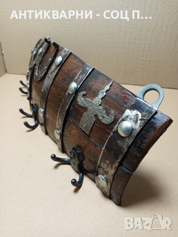Стара Ръчно Изработена Дървена Закачалка От Дъбово Буре., снимка 5 - Антикварни и старинни предмети - 50991510