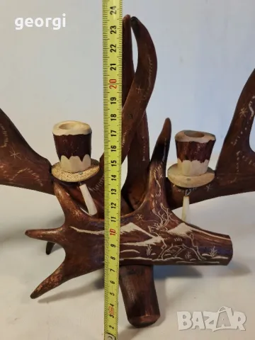 гравиран свещник от еленов рог уникат     25/4, снимка 13 - Декорация за дома - 50144699