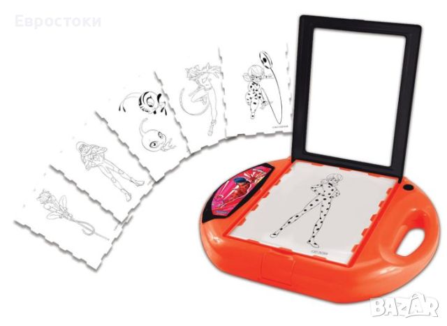 Дъска проектор за рисуване Lexibook Miraculous Ladybug Cat Noir с 10 шаблона, 4 печата и писалка, св, снимка 8 - Рисуване и оцветяване - 45918888