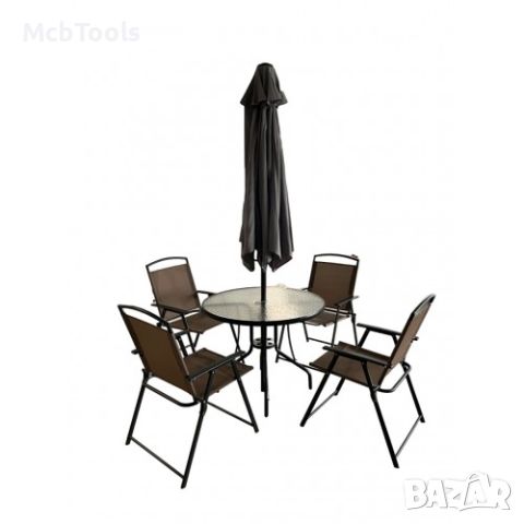 Градински комплект маса + 4 стола и чадър, снимка 3 - Градински мебели, декорация  - 46434568