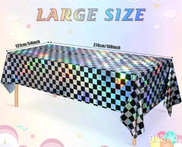 черно бели квадрати Рали шах мат шахматна найлонова покривка за парти рожден ден, снимка 5 - Покривки за маси - 26693592