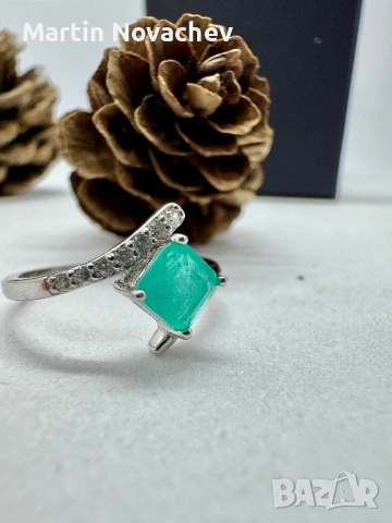 Сребърен пръстен с парайба турмалин, снимка 3 - Пръстени - 52883569