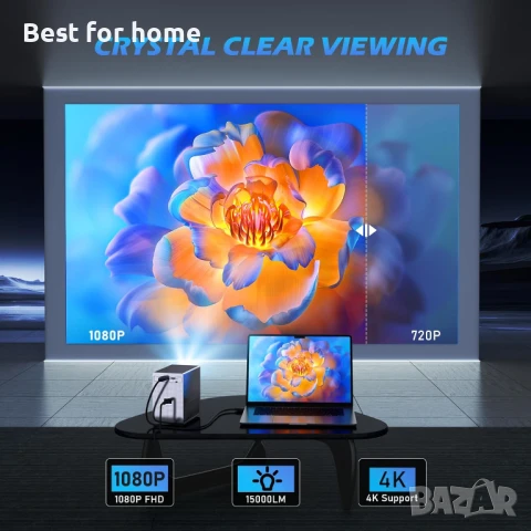  4k Wifi и Bluetooth, мини проектор съвместими с iOS/Android/TV Stick/HDMI/PS5, снимка 2 - Плейъри, домашно кино, прожектори - 51308372