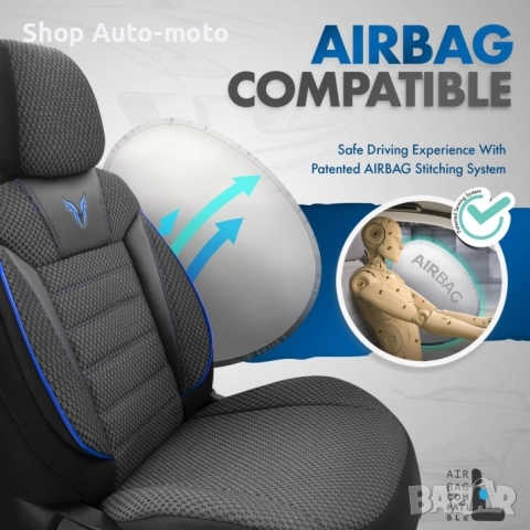 К-т Луксозна Тапицерия Automat-OTOM, Текстил с еко кожа, TORO Design, Черна със син шев, снимка 7 - Аксесоари и консумативи - 52795844