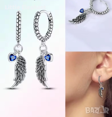 Сребърни висящи обеци Пандора"Love angel wings"/нови