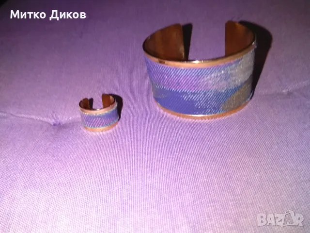 Медна гривна с меден пръстен облицовани комплект нови арт деко, снимка 3 - Гривни - 49923434