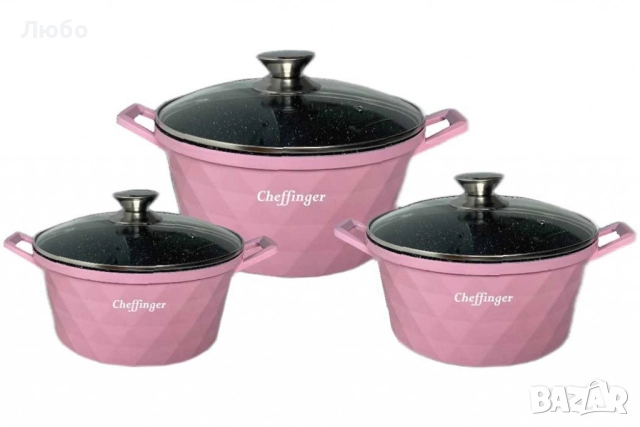 Комплект от 3 броя висококачествени съдове за готвене Cheffinger - 6 части, снимка 9 - Съдове за готвене - 52664057