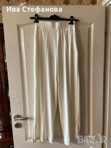 Ново висока талия  спортно елегантно бяло долнище панталон Bershka фин плюш широки крачоли М размер , снимка 7 - Панталони - 45221627