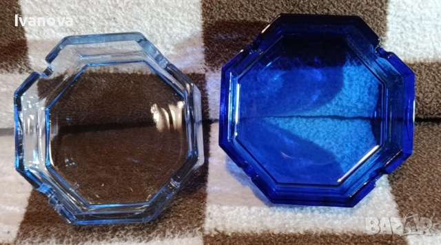 Уникална ваза /свещник синьо стъкло нова и пепелник, снимка 4 - Вази - 50027044