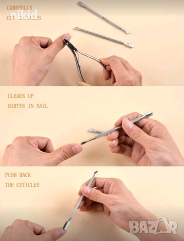 3 бр. инструменти клещи и избутвач кожички и кутикули комплект за нокти маникюр , снимка 3 - Продукти за маникюр - 15417410