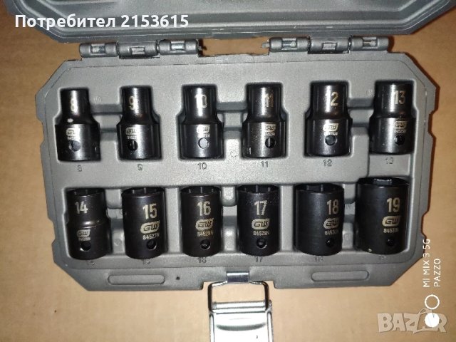GEARWRENCH 1/2 12броя 8-19mm ударни вложки камъни хром-молибденова стомана, снимка 2 - Други инструменти - 51189939