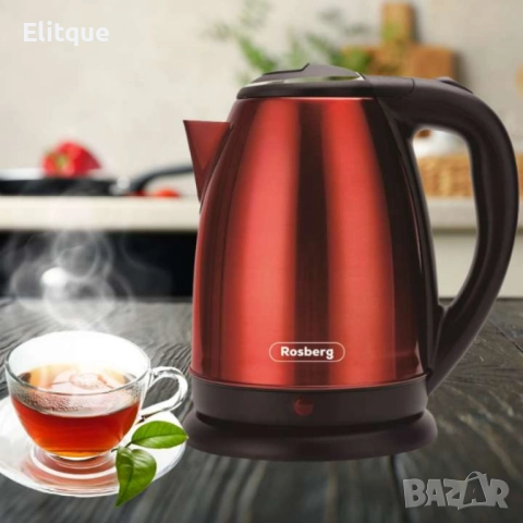 Електрическа кана, 1800W, 1.8л., Корпус  неръжд. стомана, S/S, Инокс/Черен, Червен металик, снимка 4 - Кани - 52786928