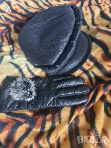 Елегантна дамска шапка и ръкавици с пух, снимка 5 - Чанти - 53018618
