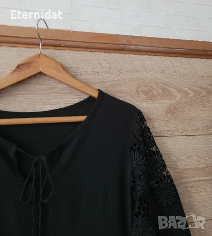 Черна туника с рязана дантела на раменете , снимка 4 - Туники - 51482707