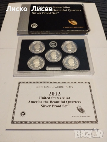 САЩ сет 5 броя 1/4 долар мат-гланц 2012г. сребро, снимка 2 - Нумизматика и бонистика - 53464969