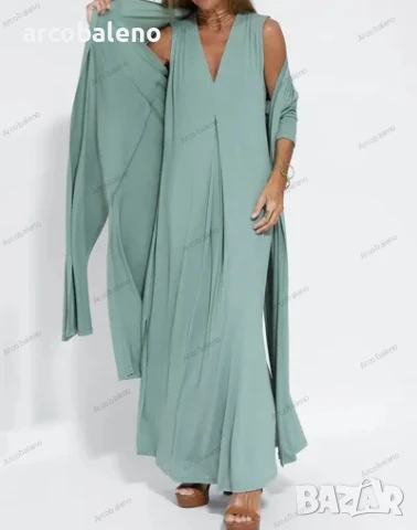 Дамска дълга лятна рокля с V-образно деколте, 4цвята , снимка 13 - Рокли - 41553600