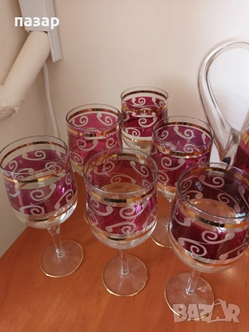 Цветно стъкло сервиз със златни кантове, снимка 2 - Сервизи - 54173056