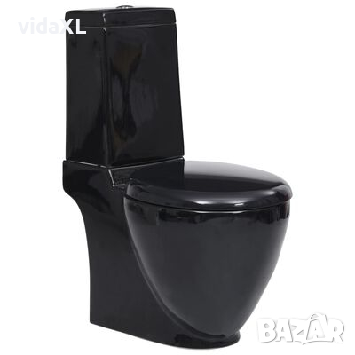 vidaXL Керамичен моноблок тоалетна чиния кръгла долно оттичане черна(SKU:3059889