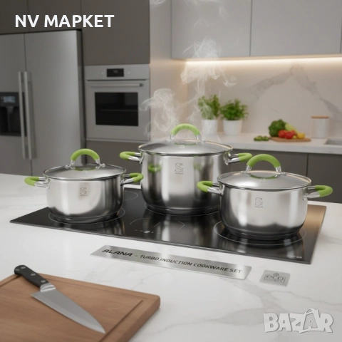 К-т тенджери Swisgold Alana с 5-слойно капсулно дъно DJ11 + Подарък к-т прибори за хранене, снимка 2 - Съдове за готвене - 53840185