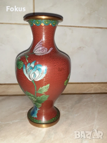 Cloisonne Клоазоне стара красива ваза бронз клетъчен емайл, снимка 7 - Антикварни и старинни предмети - 53357474