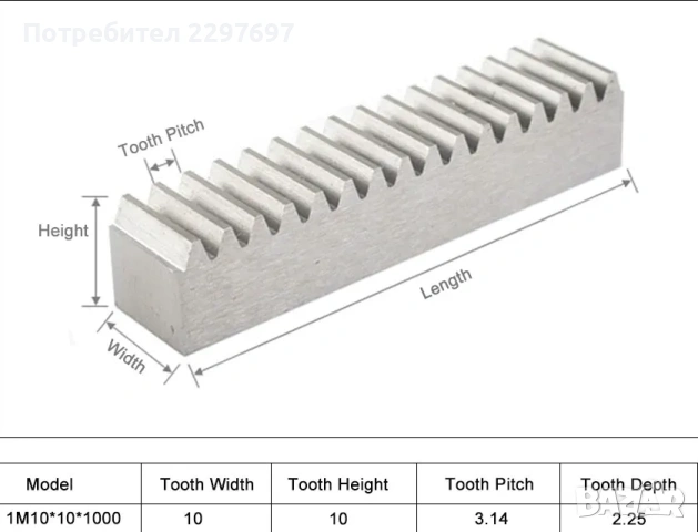  Модулна зъбна рейка 10*10*500 мм +1 бр. Пиньон 17 зъба, снимка 6 - Други инструменти - 53201107