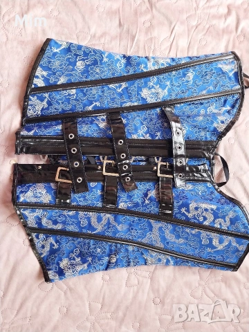 XL Син сатенен корсет с кожа / лак /, снимка 10 - Корсети, бюстиета, топове - 53897882