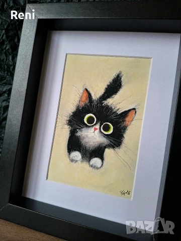 Черно коте, илюстрация въглен, оригинал