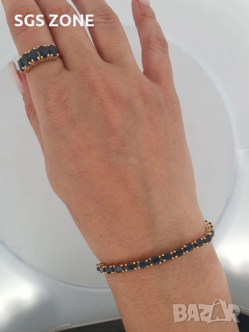 сребърна гривна с естествени сапфири, позлатена