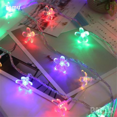 Многоцветни коледни LED лампички с цветя с щепсел  - Многоцветни, дължина - 5м ,28бр лампички.С мног, снимка 10 - Декорация за дома - 45579801